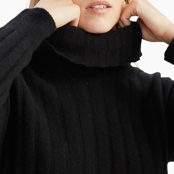 NEW NAADAM 100% Mongolian Cashmere Relaxed Ribbed Turtleneck Sweater Black Small - Picture 2 of 5